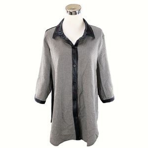 Houndstooth M Blouse Button Down Shirt Black Gold